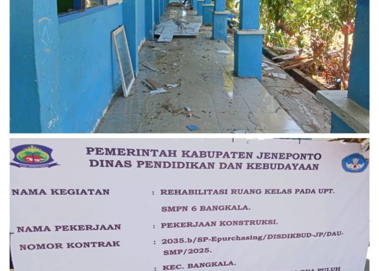 Proyek Rehabilitasi SMPN 6 Bangkala Jeneponto Tahun 2025 Diduga Di Mark-up POLDA Sulawesi Selatan Diminta Tangkap Kontraktor