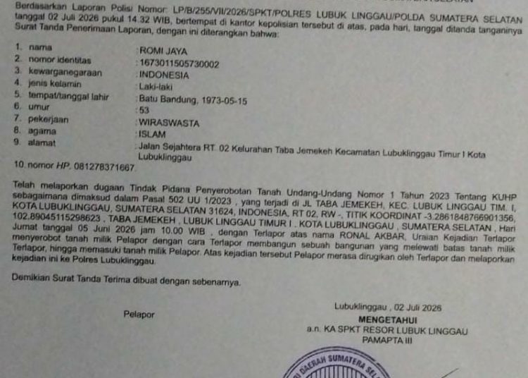 Calon Ketua RT Terpilih Dilaporkan Ke Polres Kota Lubuk Linggau Kasus Penyerobotan Lahan.