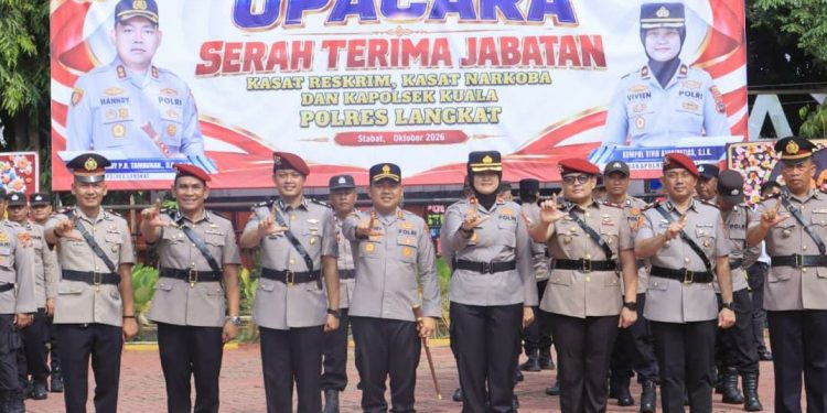 Kapolres Langkat pimpin sertijab Kasat Reskrim, Kasat Narkoba dan Kapolsek