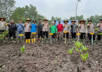 Kapolres Langkat Bersama Masyarakat Tanam Mangrove, Jaga Ekosistem Pesisir dan Dukung Ekonomi Nelayan